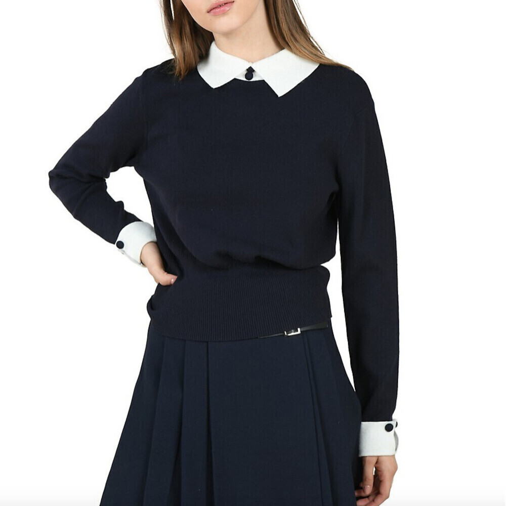Molly Bracken Lili Sidonio Collared Knitted Long Sleeve Sweater In Black Size XS